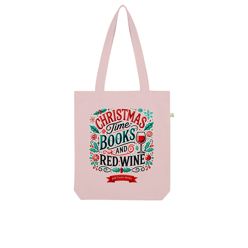 Christmas Time Books and Red Wine (UK) Organic Tote Bag