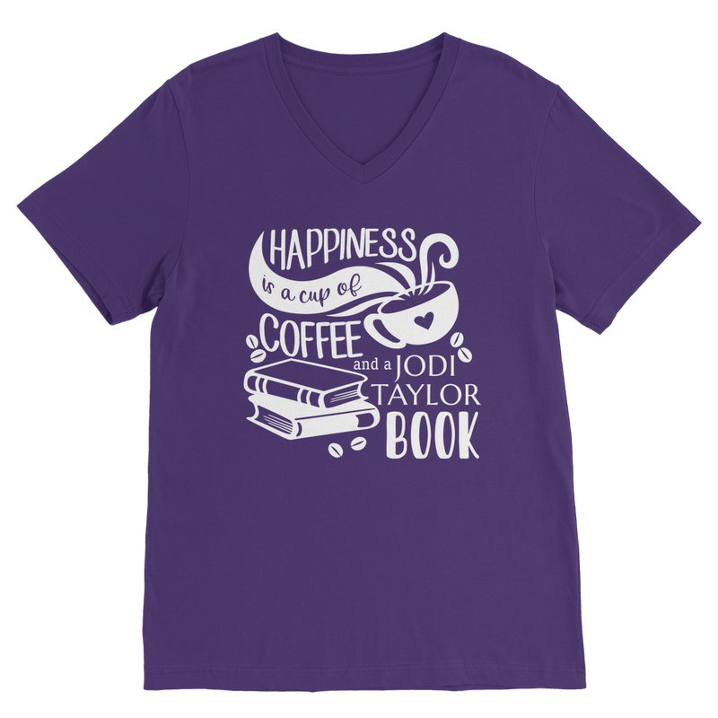 Happiness is a Cup of Coffee and a Jodi Taylor Book Classic V-Neck T-Shirt