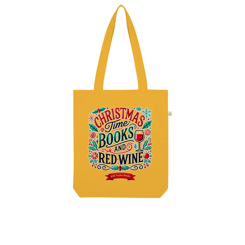 Christmas Time Books and Red Wine (UK) Organic Tote Bag