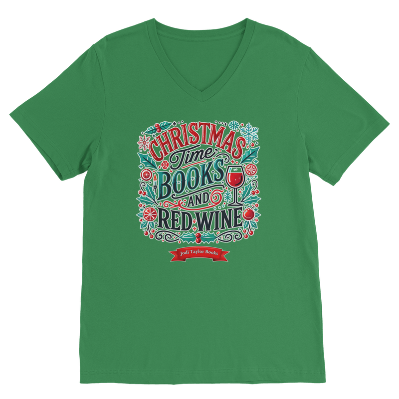 Christmas Time Books and Red Wine (UK) Classic V-Neck T-Shirt