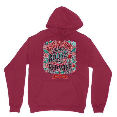 Christmas Time Books and Red Wine (UK) Classic Adult Hoodie up to 5XL