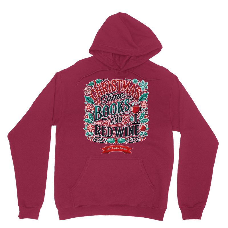 Christmas Time Books and Red Wine (UK) Classic Adult Hoodie up to 5XL