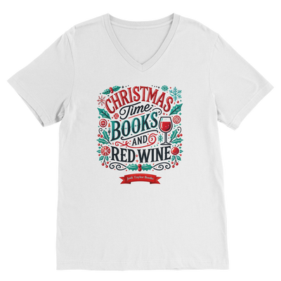 Christmas Time Books and Red Wine (UK) Classic V-Neck T-Shirt