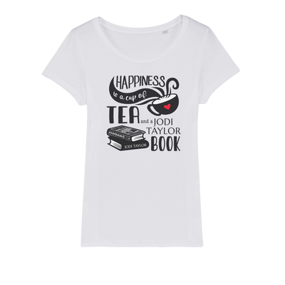 Happiness is a Cup of Tea and a Jodi Taylor Book Organic Jersey Womens T-Shirt