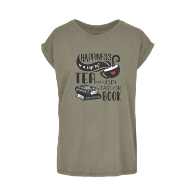 Happiness is a Cup of Tea and a Jodi Taylor Book Women's Extended Shoulder T-Shirt XS-5XL