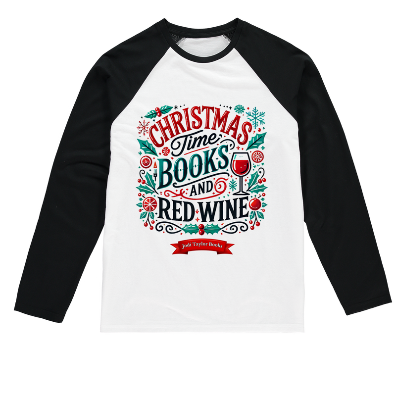 Christmas Time Books and Red Wine (UK) Baseball Long Sleeve T-Shirt