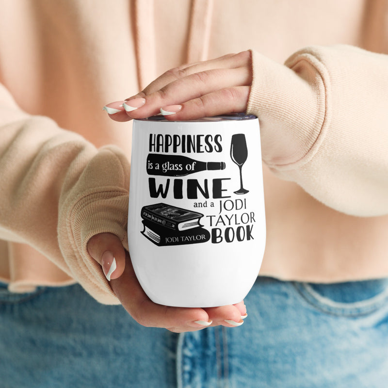 Happiness is a Glass of Wine and a Jodi Taylor Book Wine stemless tumbler (USA & Europe)